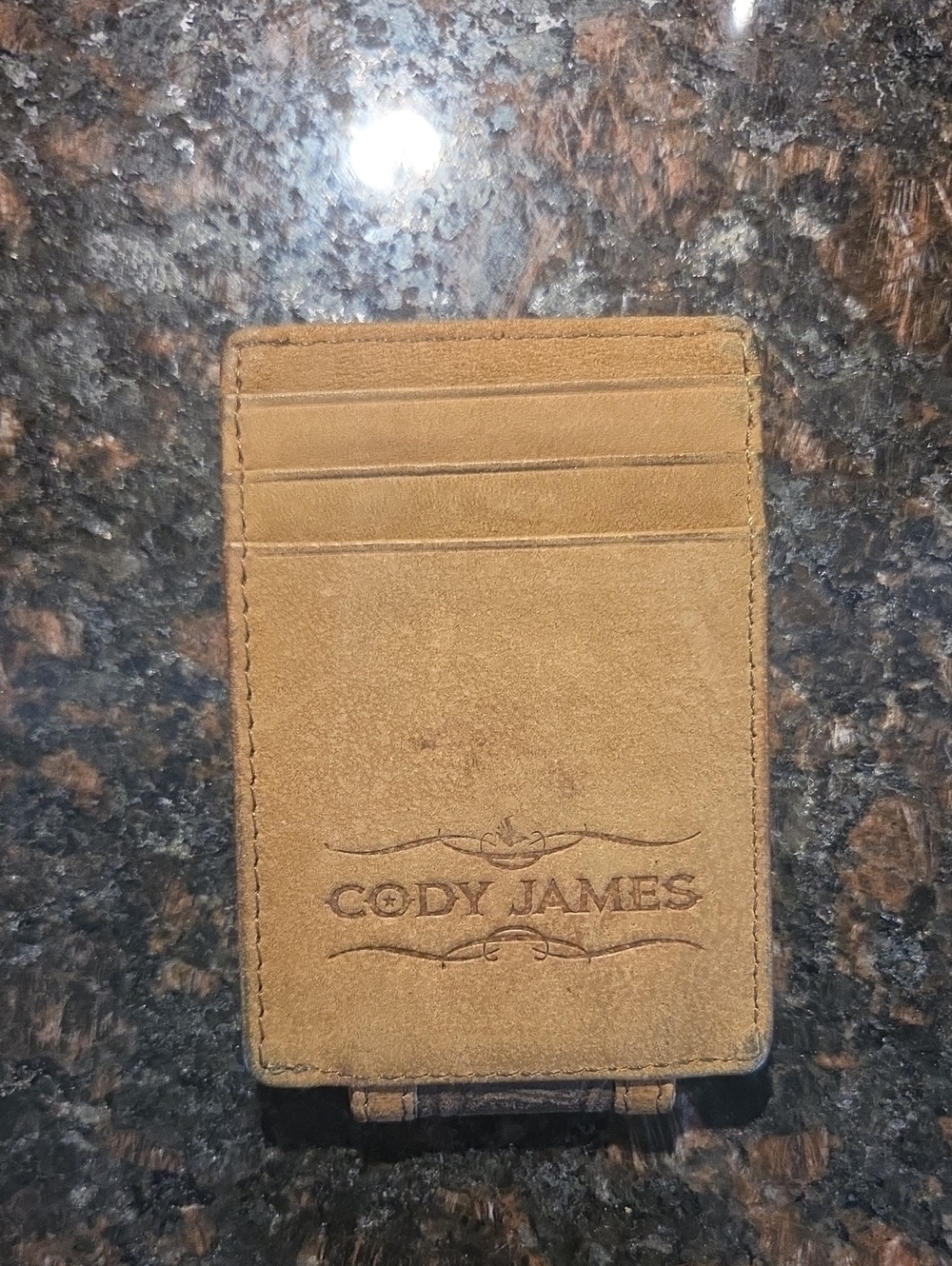 Cody James Leather Money Clip Card Holder with Western Longhorn Accent Wallet - Picture 2 of 4